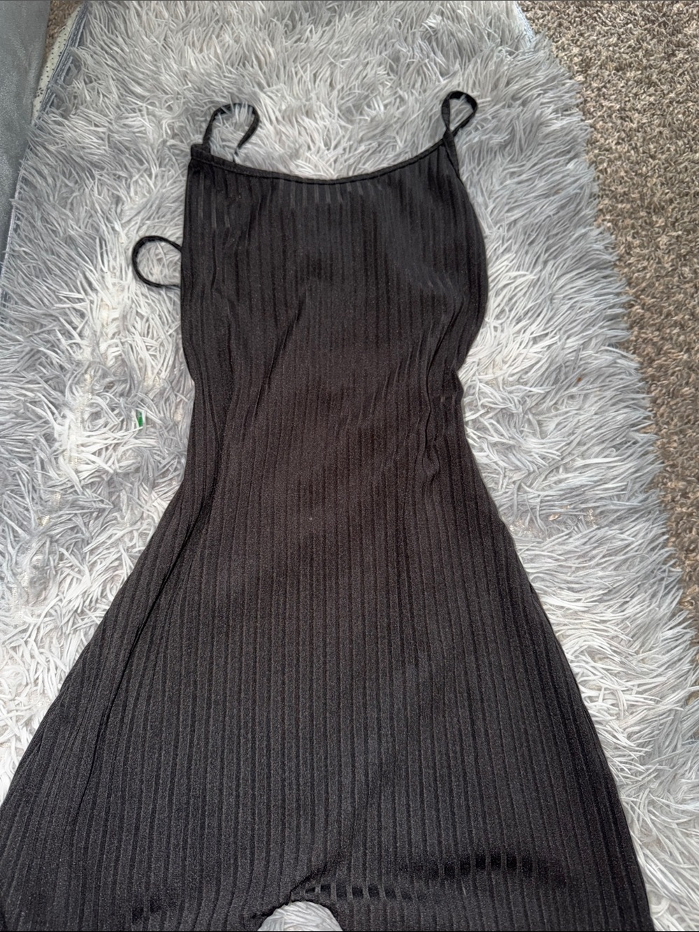 SHEIN Black One-Shoulder Ribbed Slip Dress